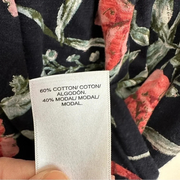 Lucky Brand Women's Short Sleeve Navy Floral Square Neck Top Size S GUC - Picture 7 of 8